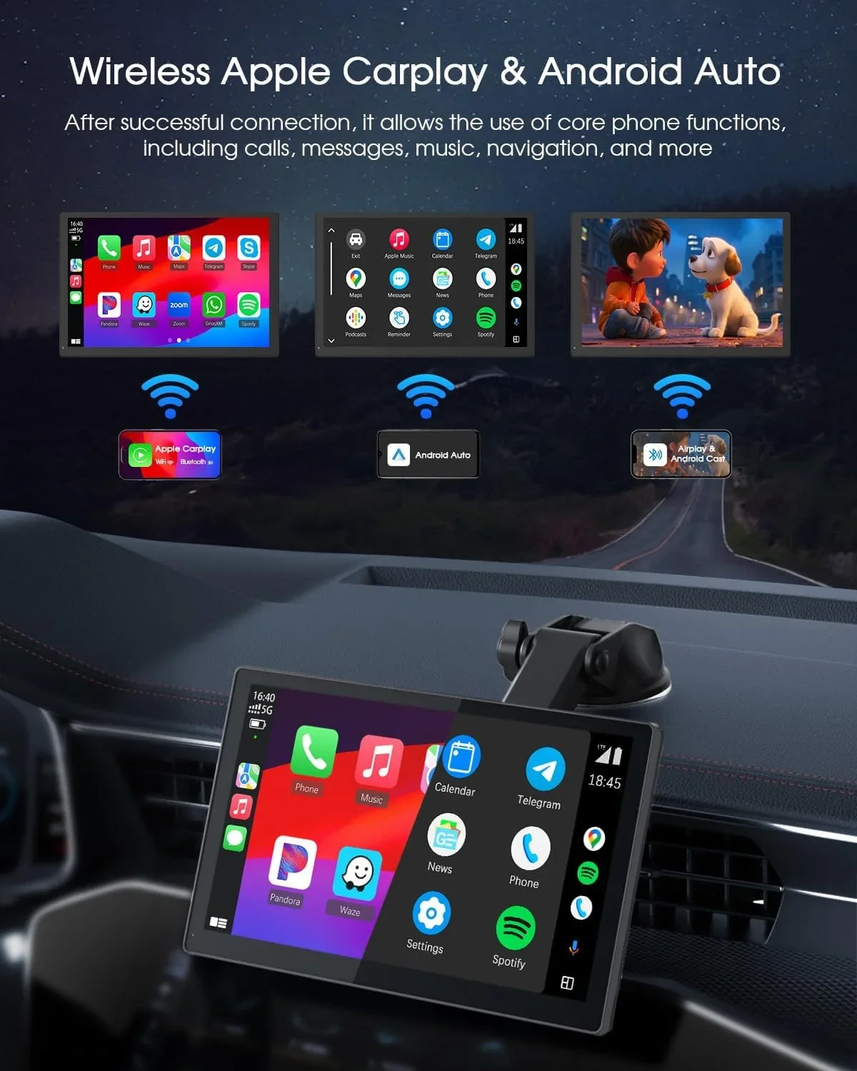 Autoradio universale da 9 pollici Wireless CarPlay Android Auto Multimedia Video Player Touch Screen portatile per Kia Toyota Ford VW