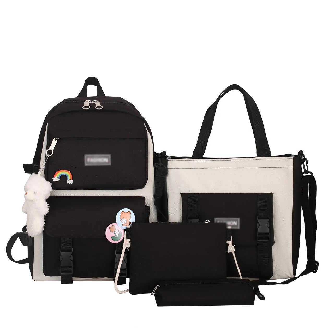 Four-piece Student Bag Female Primary Middle High School Backpacks College Students Canvas Bag BG145