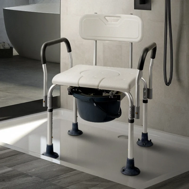 Elderly Toilet Chair Made Aluminum Alloy with Backrest Pregnant Women Multifunctional Folding Stool Toilet Sgabello XZY-017