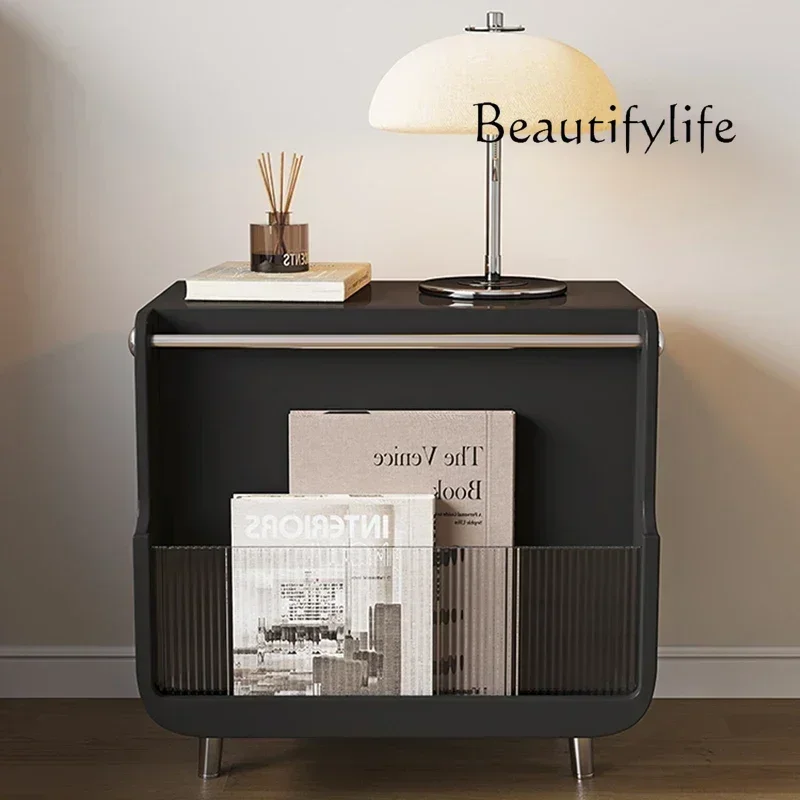 T BK Luxury Black Night Table Wood Drawers Mid Century Aesthetic Nightstand Hidden Storage Trendy Mesitas De Noche Bedroom Furni
