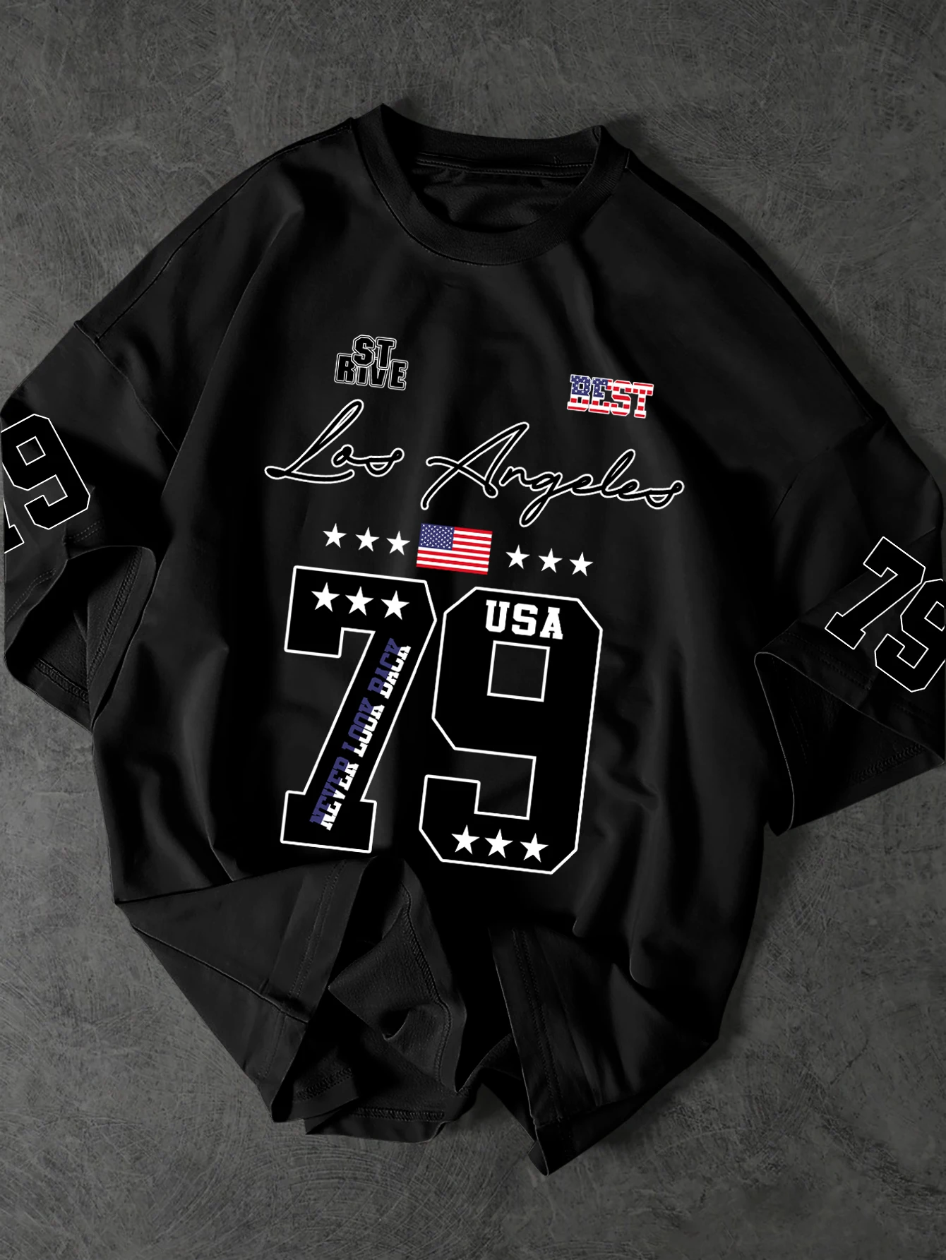 T-shirt surdimensionné à manches courtes pour hommes, Los Angeles USA, numéro 79, imprimé drapeau américain, S-XXL