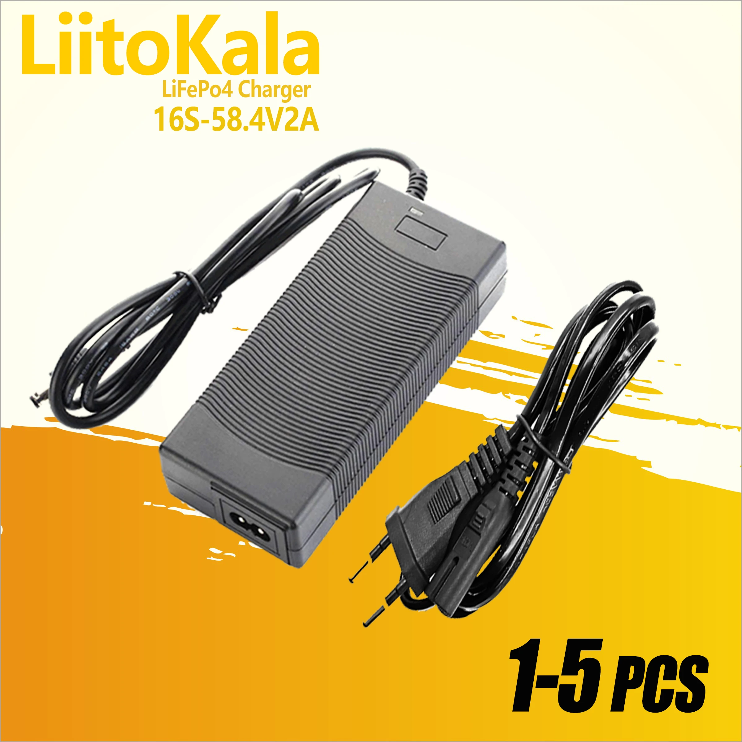 1-5pcs LiitoKala 16S 58.4V 2A LiFePO4 battery Charger 48V 2A 100-240VAC DC Charger For 16S 24V LiFePO4 Battery pack