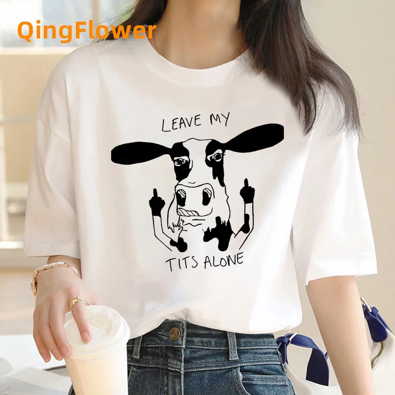 Cow Print t shirt women Y2K t shirt girl 2000s manga funny clothes