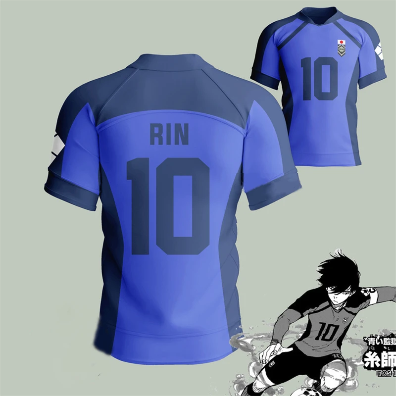 Anime Japan Blue Lock Isagi Yoichi Football Jersey T-shirt Cosplay Hyoma Chigiri Meguru Bachira Tee Custom Name Number Clothes image 3