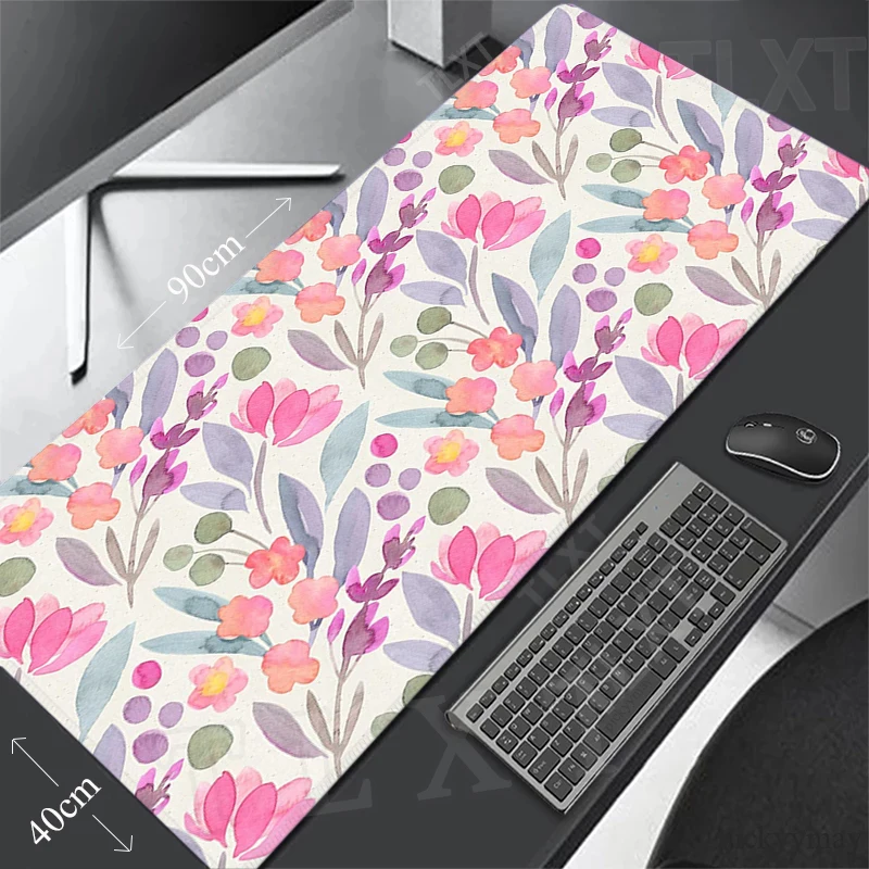 

Pink Flower Lock Edge Mousepads Large Gaming Mousepad Keyboard Mats PC Mouse Mat XXL Desk Pads For Gift Cute Mouse Pad 100x55cm