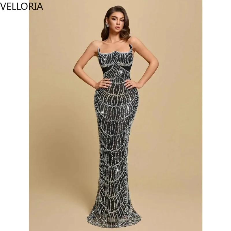 Prachtige strapless galajurken, elegante mouwloze avondjurk met kralen, vloerlengte, lovertjes, feestjurk op maat