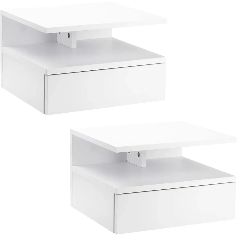 Ninguno Branco Conjunto De 2 Mesitas De Noche Flotantes Con 1 Cajón Y Estante Abierto Diseño Moderno Montado En La Pared 35 X 32 X 22,5 Cm Blanco