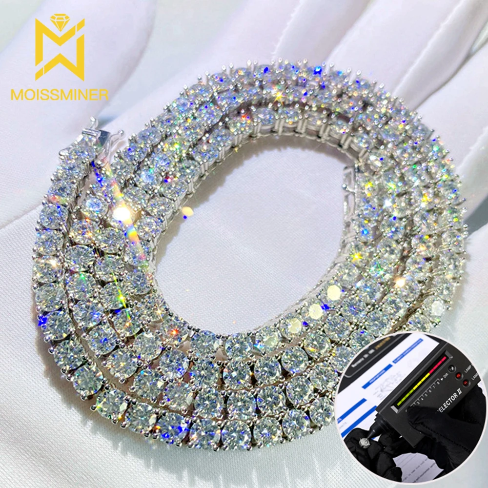 3mm D Color Moissanite Tennis Chain Necklaces S925 Silver Real Diamond Pass Tester Iced Out Necklaces For Women Men Jewelry