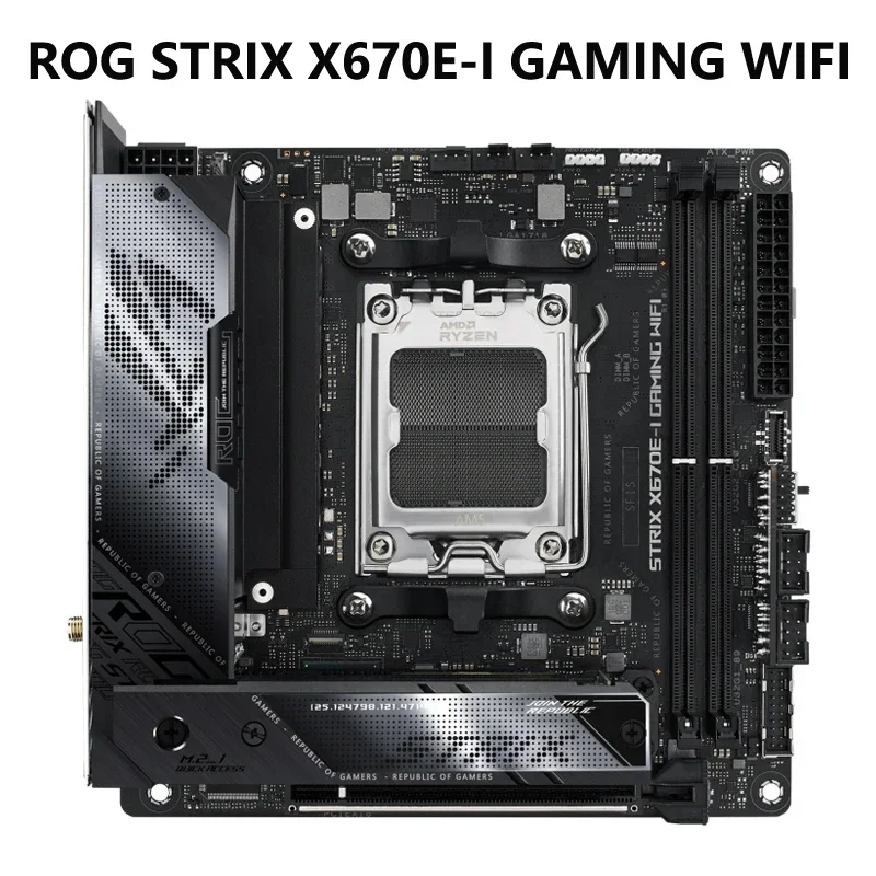 ASUS ROG STRIX X670E-I GAMING WiFi 6E Socket AM5 LGA 1718 AMD Ryzen 7000 Mini-ITX Gaming Motherboard 10+2 Power Stages DDR5 PCIe view 2