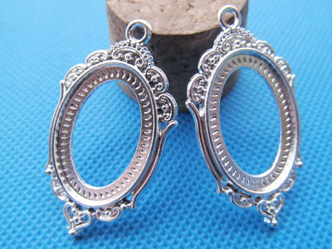 50pcs 9 Colors Oval Base Setting Tray Bezel Pendant Charm,fit18mmx25mm Cabochon/Picture/Cameo,DIY Accessory Jewelry