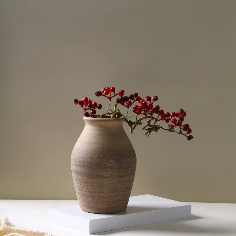 Para Florero 20,4 CM De Alto, Jarrones Arcilla Áspera Nostálgica Retro, Estilo Vintage Hecho A Mano