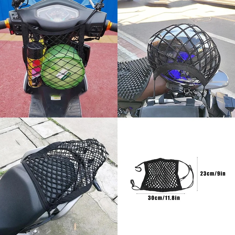 

2 шт., сумка для хранения мотоциклов, сетка для хранения, подходит для всех велосипедов, мотоциклов, скутеров, квадроциклов, автомобильных пластиковых крючков, прочная грузовая сетка