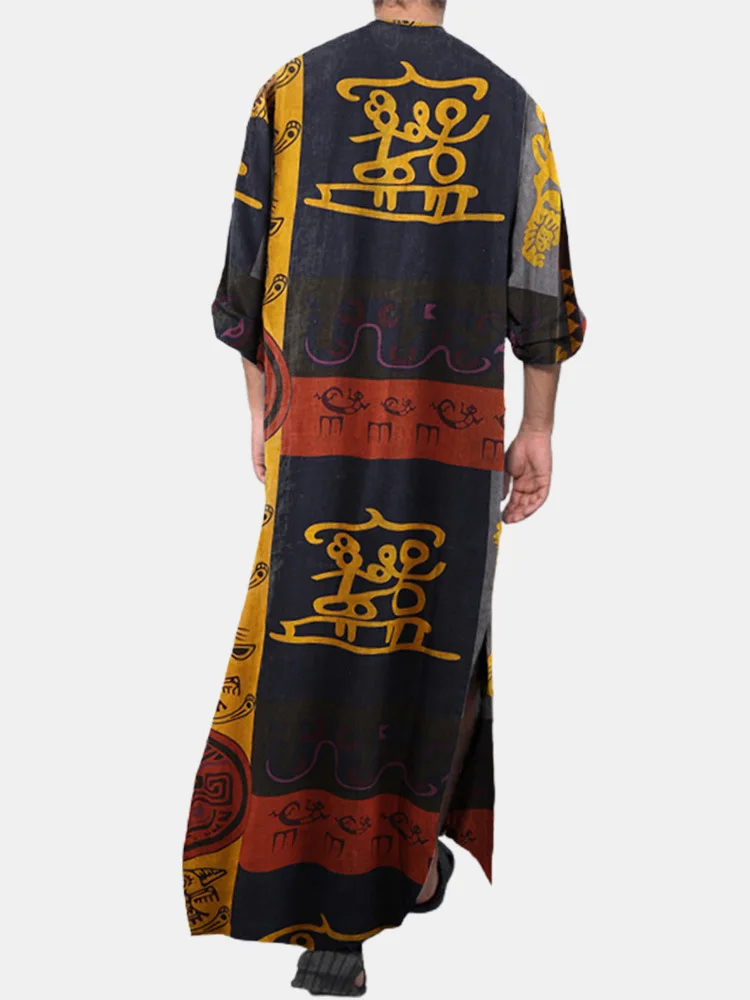 2022 Muslim Robe New Men\'s Casual Loose Oracle National Printed Long Nightgown In Europe and America Kaftan House Robe for Men