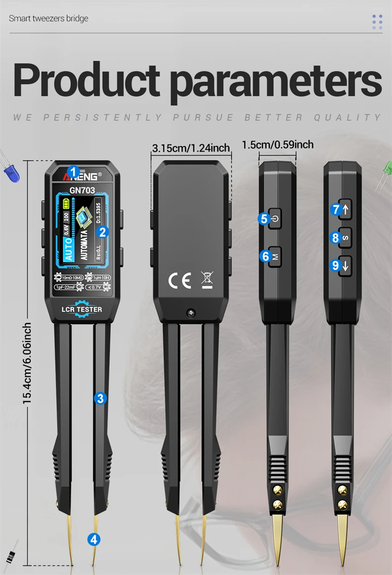 ANENG GN703 USB-Aufladbares Tragbares Digitales LCR-Bridgemeter 100Hz 1KHz 10KHz Diodentester Kalibrierung für Elektronik-Reparatur – Detail 10