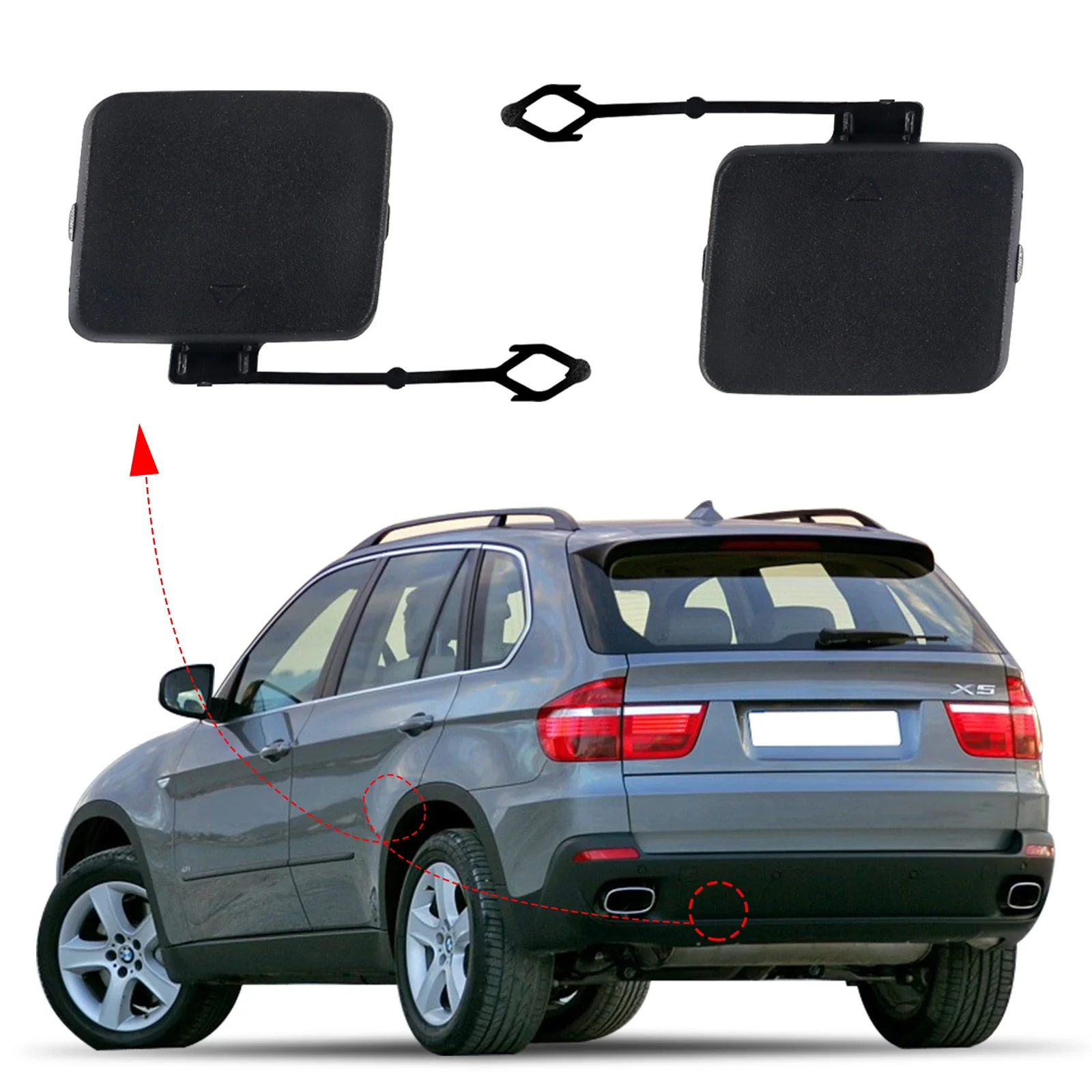 

OLANGDA Rear Bumper Tow Hook Cover Cap Eye For BMW X5 E70 2006 2007 2008 2009 2010 51127158447 51127158448 Towing Eye Cap