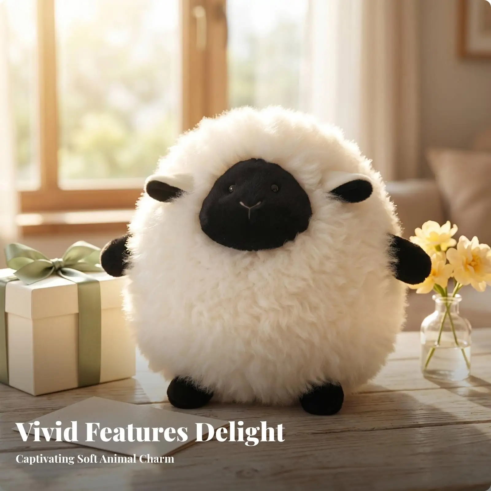Round Sheep Soft Pillow Black-and-White Sheep Soft Fuzzy Lamb Stuffed Animal view 2