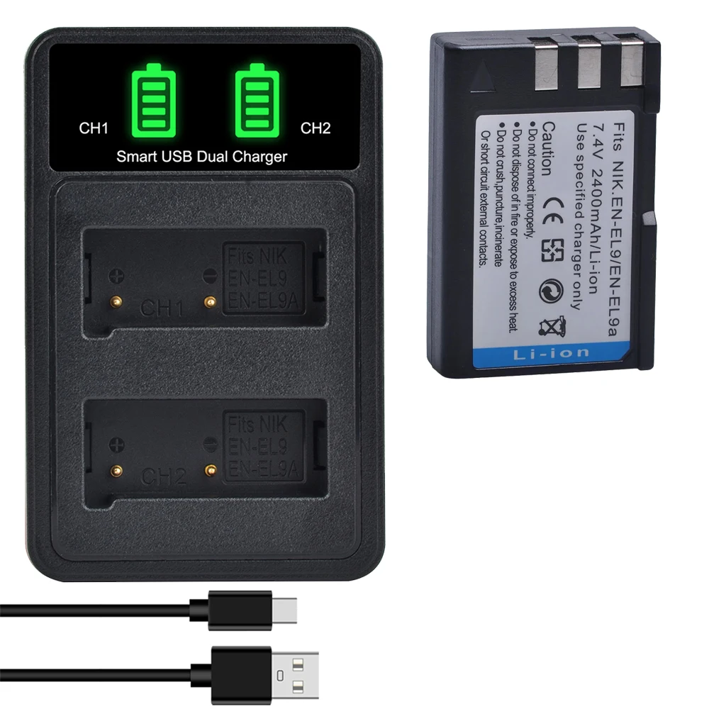 EN-EL9 EN-EL9A Battery EN EL9 EL9A ENEL9 Batteries + Charger for Nikon D40 D40X D60 D3000 D5000 Digital Camera Accessories