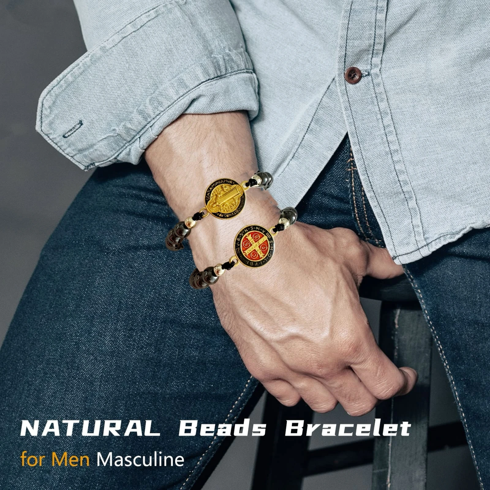 2 قطعة أساور سان بينيتو قابل للتعديل الهيماتيت سوار للنساء الرجال سانت بنديكت ميدالية قلادة حماية نعمة سحر