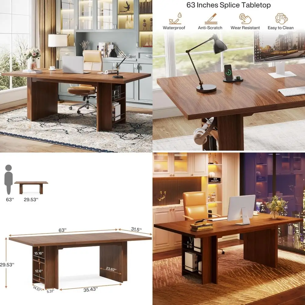 مكتب تنفيذي كبير وحديث، طاولة كتابة طويلة بطول 62.99 بوصة مع أرفف تخزين للاستخدام المنزلي والعمل #1