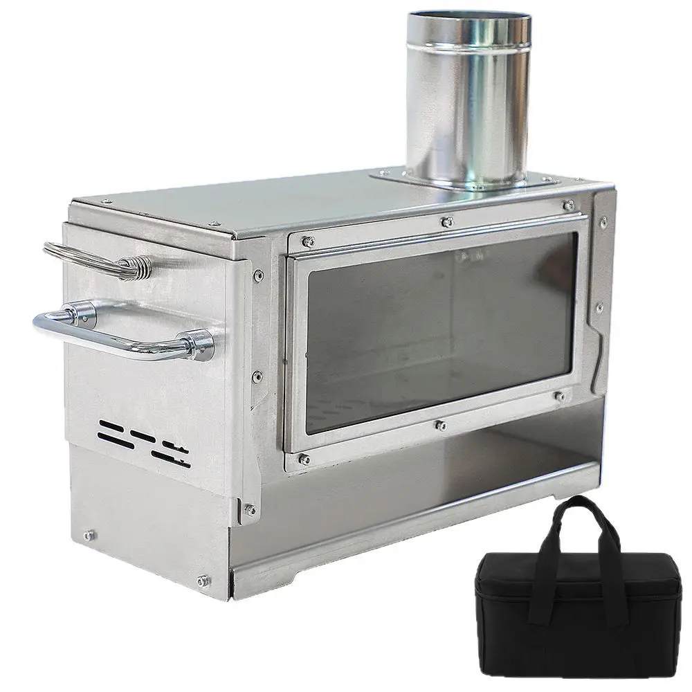 

Portable stainless steel folding rocket stove for outdoor table top heating in camping barbecue kitchens