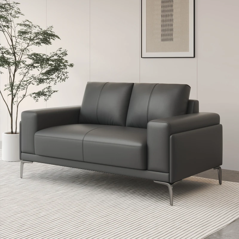 طقم أريكة جلدية فاخرة من تشيسترفيلد باللون الأسود بتصميم بسيط للاستخدام المنزلي في قاعة المكتب والمكتب #6