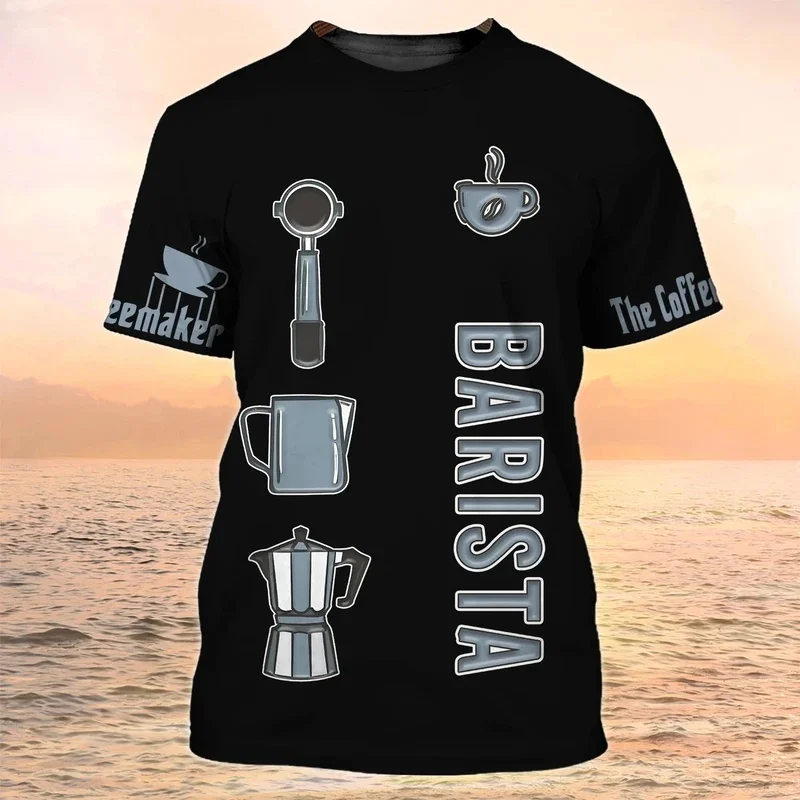 1 Piece Custom Your Picture Barista Shirt Men'S T-Shirt Café Fashion Tshirts Short Sleeve Mens Clothing Summer Casual Pullover U
