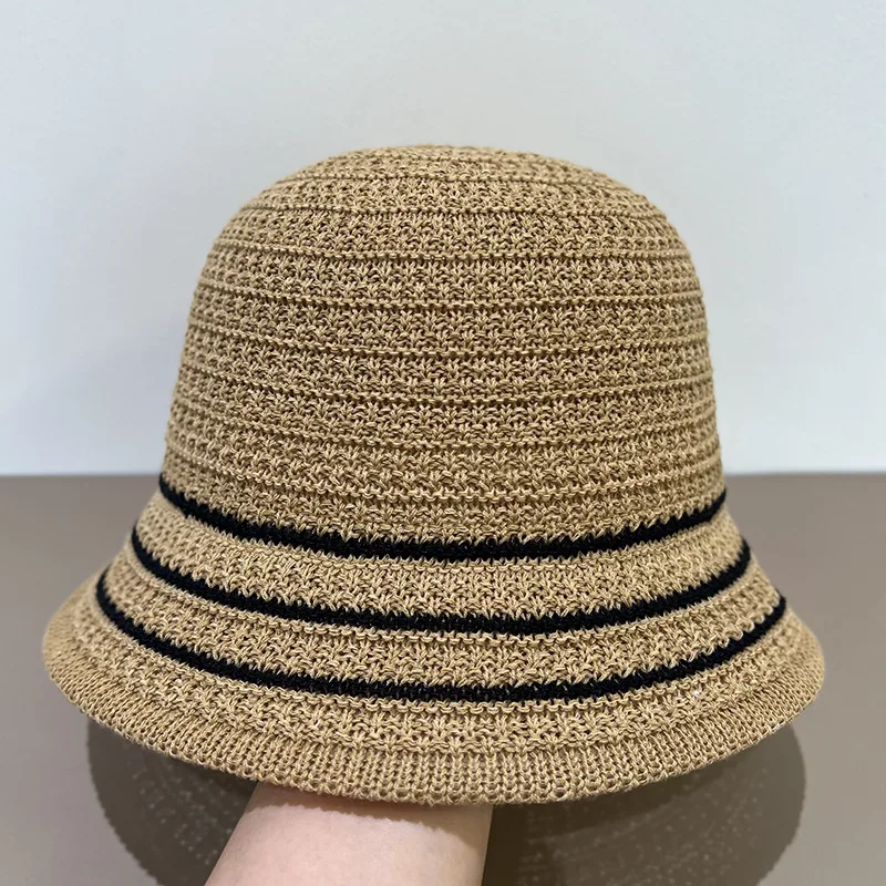 Sommermode Damen Strandhut Atmungsaktiver gestreifter Fischerhut für Frauen Bestens passender Outdoor-Sonnenschutz Einfarbiger Fischerhut Geschenk
