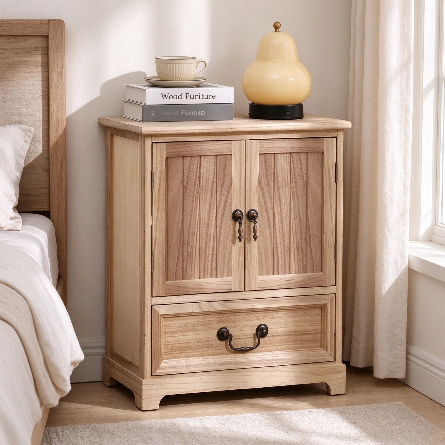 Solid Wood Storage Cabinet with Drawers, Vintage Bedside and Entryway Organizer for Bedroom, Living Room and Hallway Storage