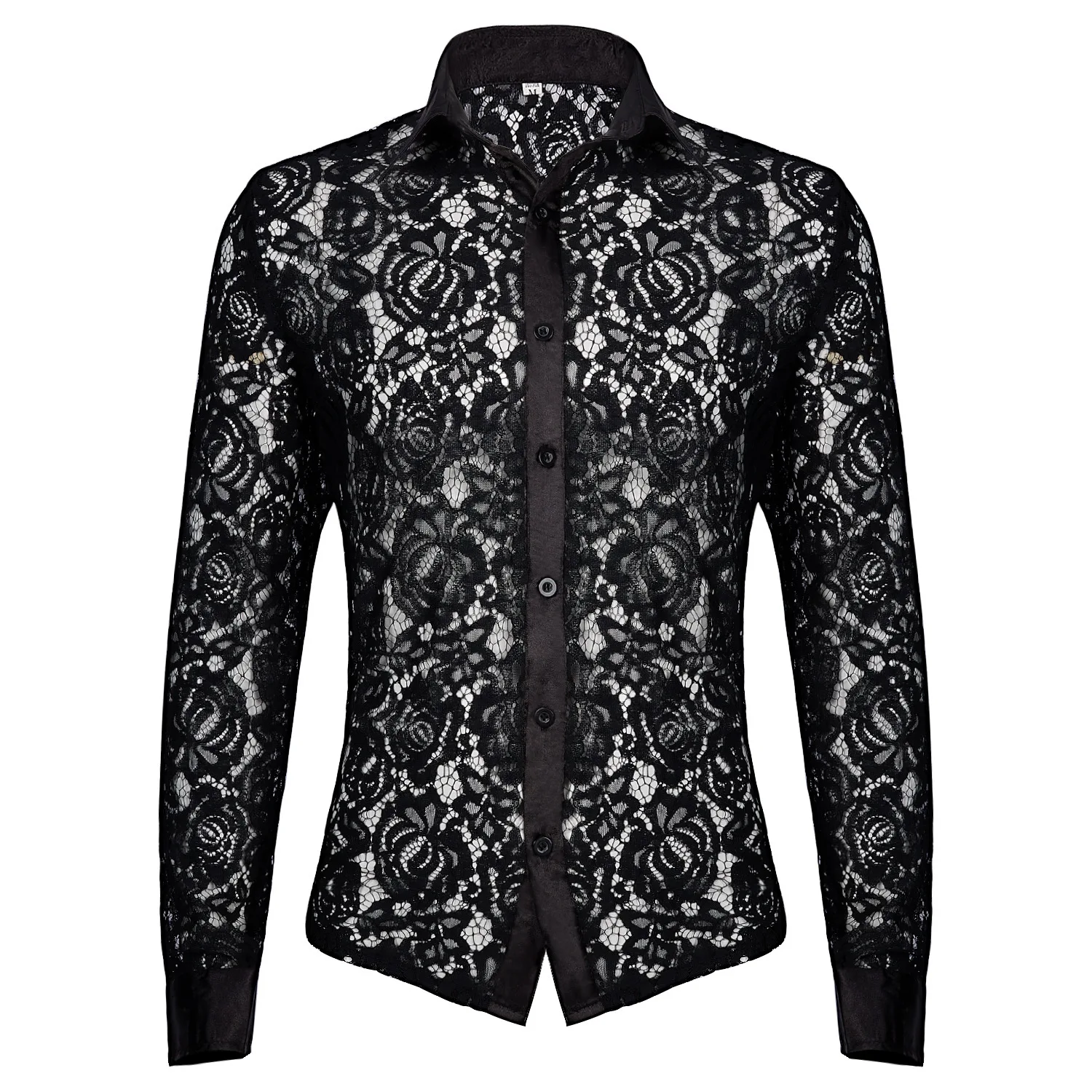 

Black Sexy See Through Floral Lace Sheer Shirt Men 2022 Brand Renaissance Victorian Steampunk Gothic Medieval Shirt Men Camisas