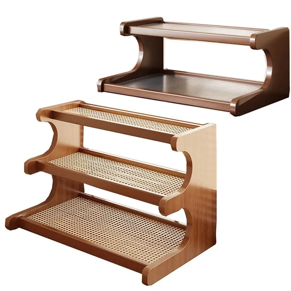 

2/3 Tiers Desktop Storage Rack Space-saving Compact Wood Tabletop Stand Easy-to-assemble Multi-functional Simple Shoe Organizer