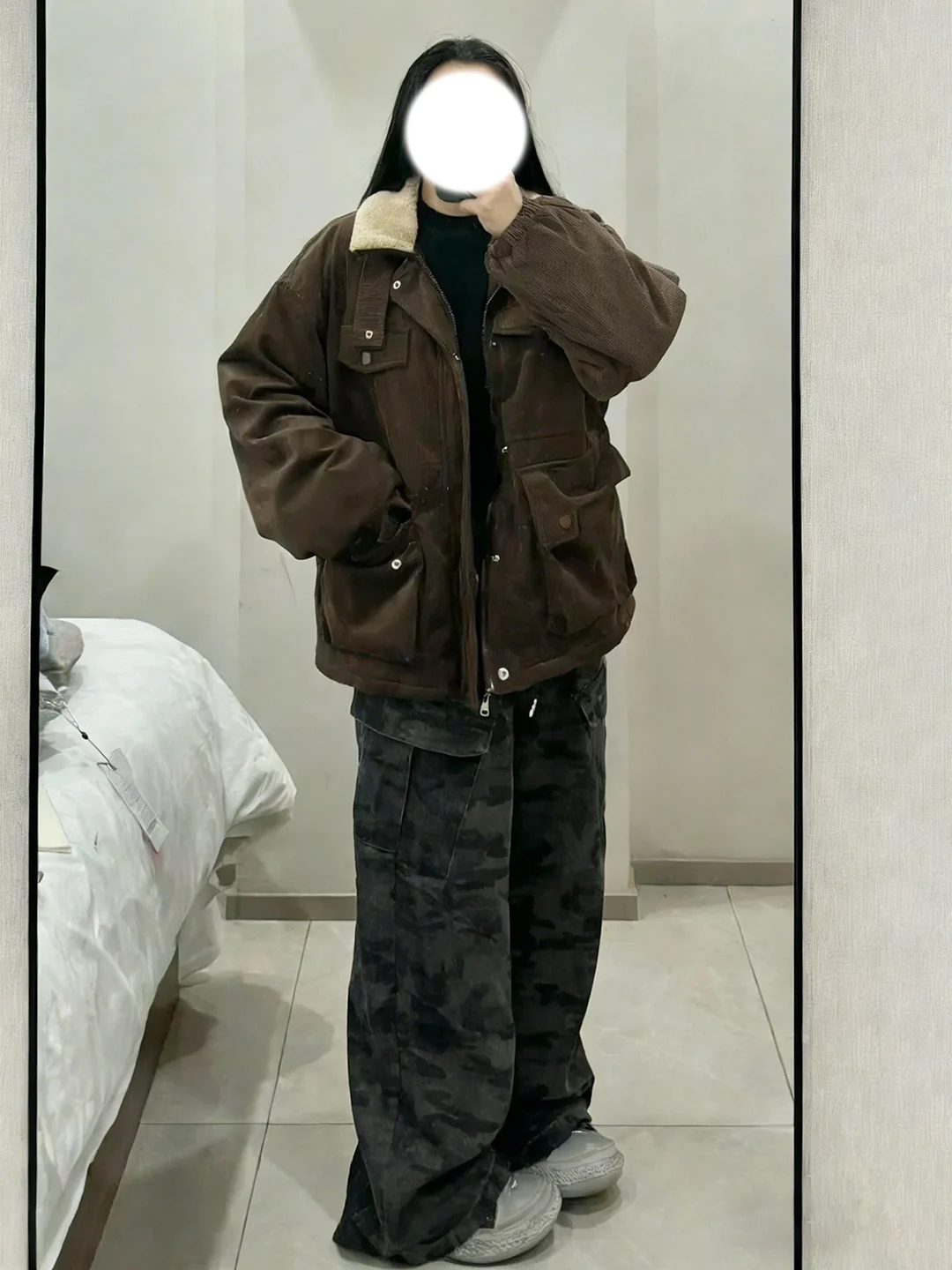 

plus Size American Retro Wide Leg Denim Pants Women's Camouflage Workwear Style Loose Slim Straight Long Trousers