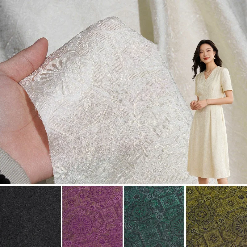 

Geometric Floral Chiffon Jacquard Fabric for Diy Sewing Ethnic Style Relief Jacquard Dress Cheongsam Clothing Designer Cloth