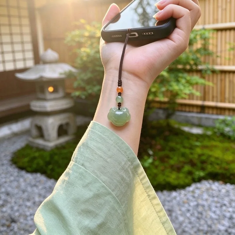 Natural Hetian Jade Pendant New Style Peace And Fortune Lock Mobile Phone Chain Ornament
