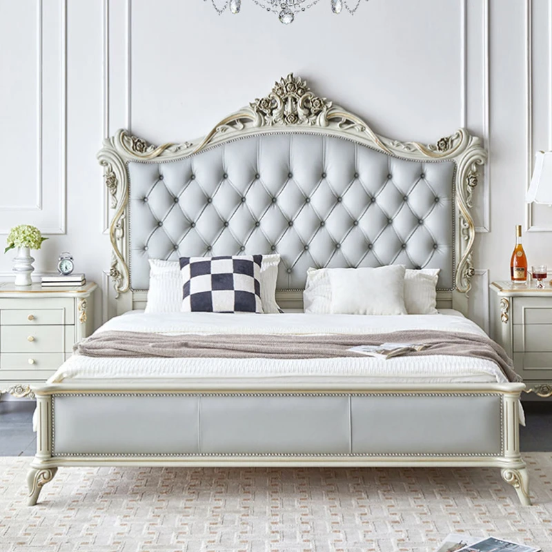 

Double Leather Designer Bed Shelves Villa Glamorous Safe Twin Luxury Bed Frame Full Size WaterProof Camas Home Furnitures
