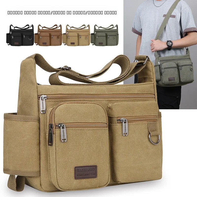 

Мужская сумка через плечо из холщовой ткани, ретро-стиль, повседневная спортивная сумка-рюкзак, уличный стиль, полиэстер, однотонная, для отдыха