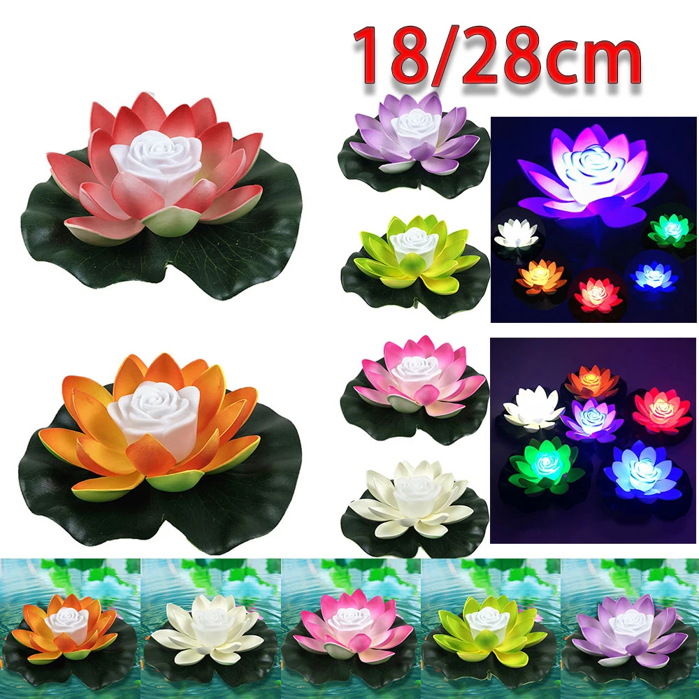 Energy Saving Battery Powered Lamp Night Light LED 18/28cm Artifical Floating Lotus Lotus Garden Pool Pond Fountain Decoration