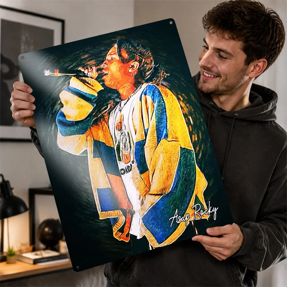 ASAP Rocky Yellow Jacket Performance Printed Poster Painterly Wall Art For Bedroom Personalized Aluminum Metal Sign Rap Fan Gift