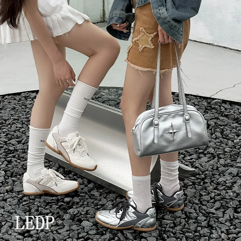 LEDP Brand Silver German Training Shoes Women 2024 New Flat Shoes Soft Sole Breathable Retro Casual Senior Sense Board Shoes