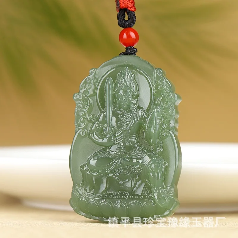 Natural Hetian Guardian God Green Twelve Zodiac Birth Buddha Pendant Jade Amulet