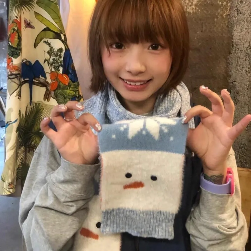 

Trendy Snowflake Snowman Pattern Scarf Lightweight Windproof Cashmere Blend Scarf Warm Blue Knitted Shawl Unisex