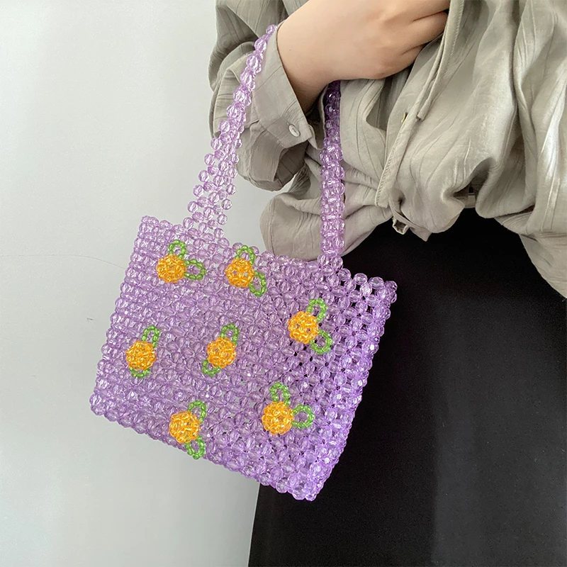 Solid Color Brand Designer Lady Evening Clutch Purse 2023 Trend Beaded Women Handbag Party Bucket Tote Top-Handle Bag for Summer