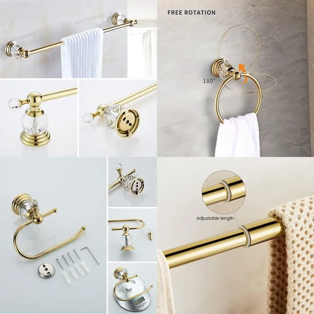 

Элитный набор аксессуаров для ванной комнаты из хрусталя и латуни: держатель для полотенец, держатель для туалетной бумаги, кольцо для полотенец и крючки для халатов