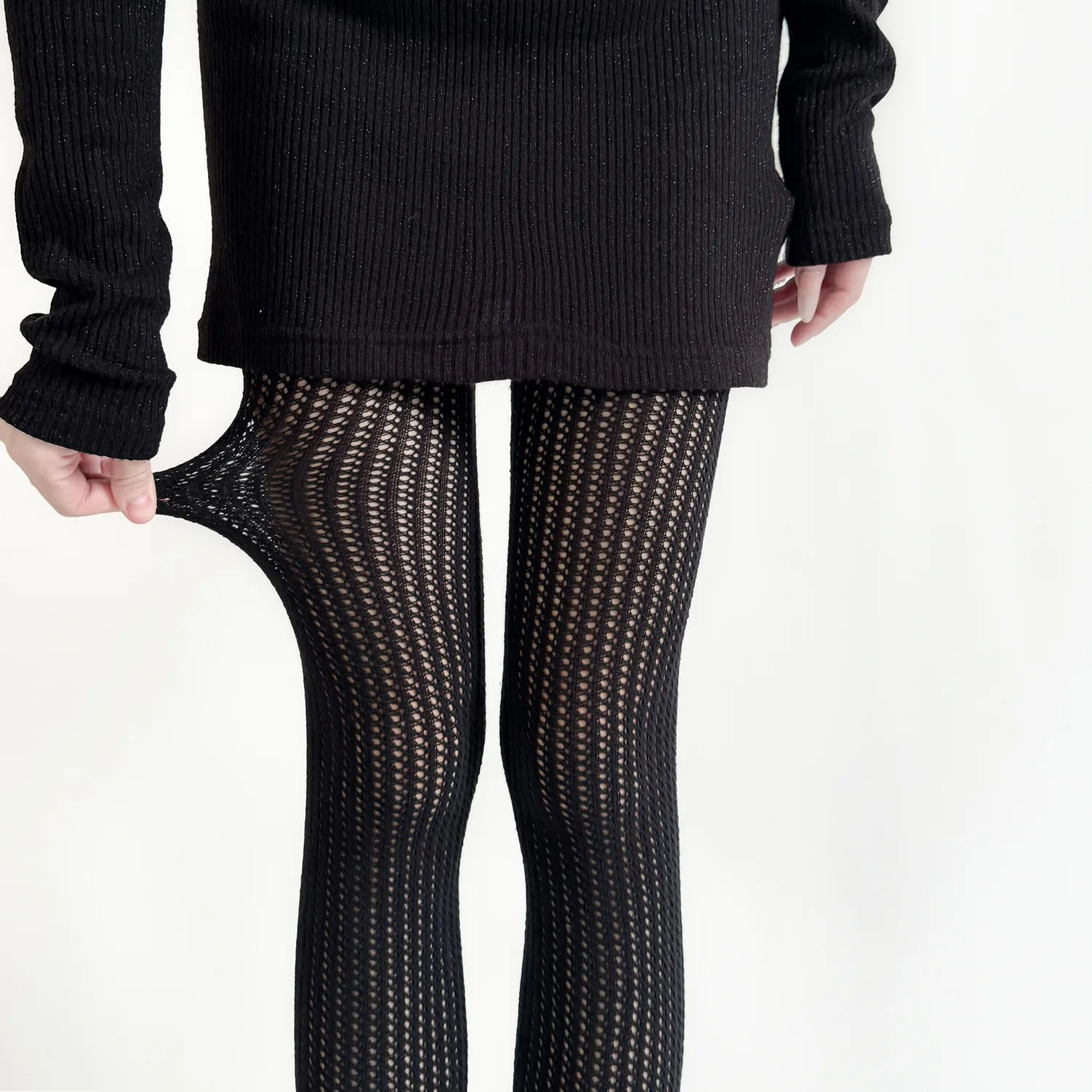 

Autumn Personality Hollow Out Mesh Breathable Pantyhose Vertical Stripe Cotton Comfort Knit Lolita Spice Sexy Stretch Tights