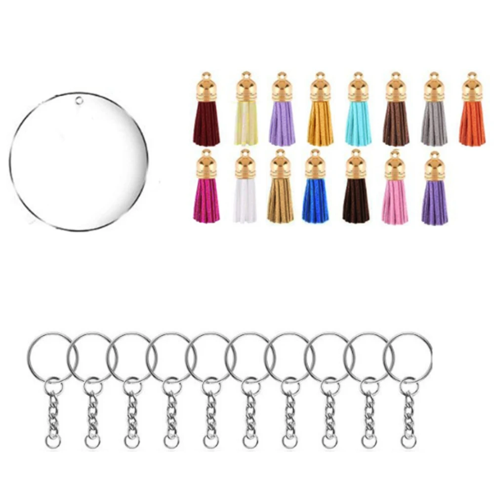 90 Pieces Round Acrylic Blank Sublimation Heat Transfer Keychain with Jumping Ring Tassel for DIY Gift Making