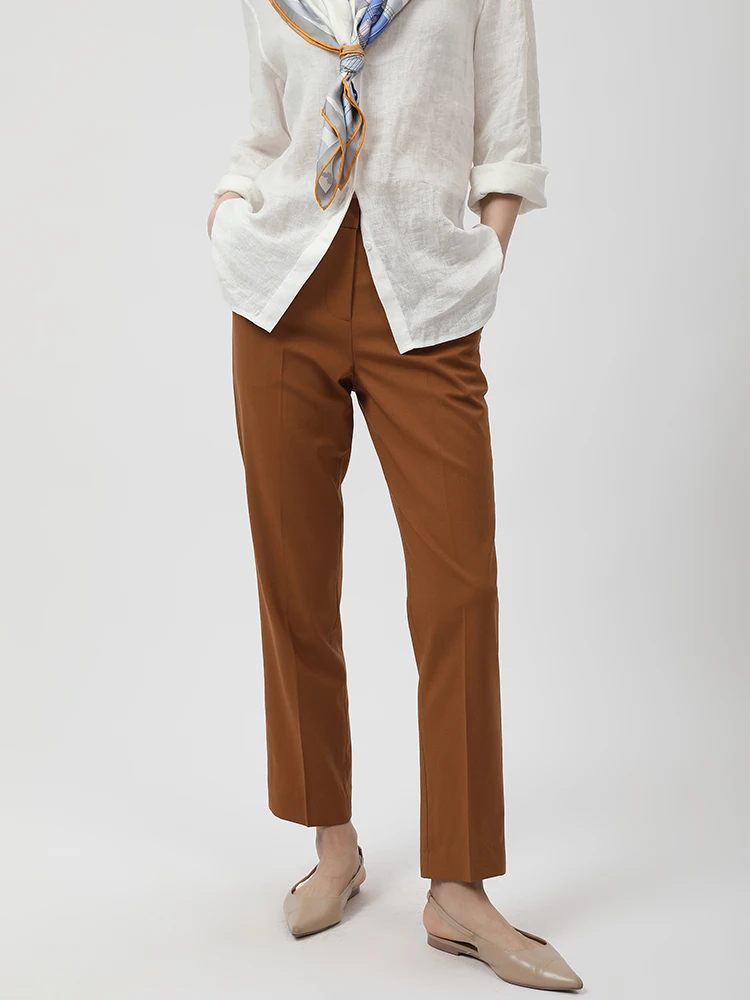 

High Quali Thin Woolen Straight Leg Pants Casual Trousers Small Size Comfortable Fit Seven to Nine Inches Long