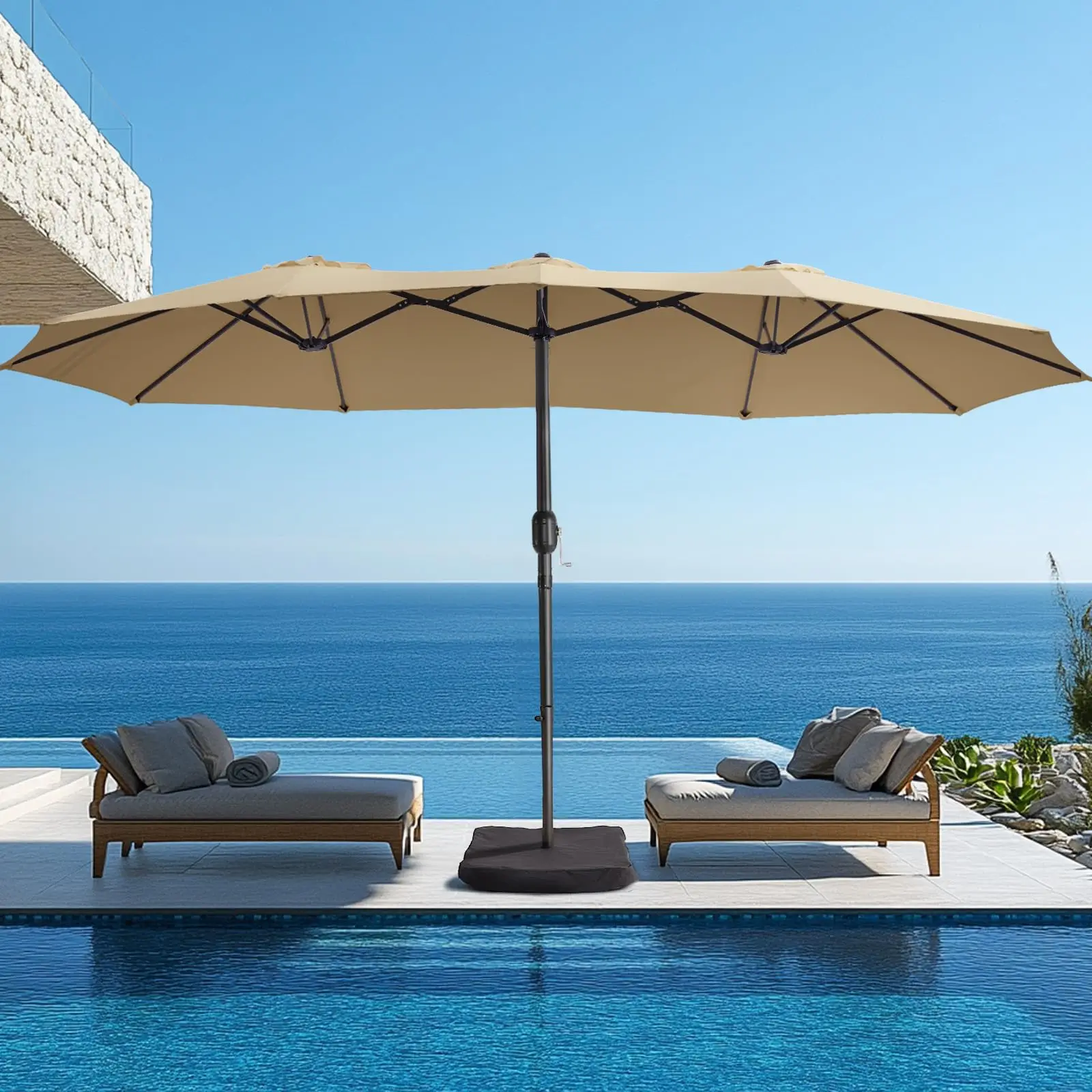 15ft Patio Umbrella with Base Included, Double Sided Umbrella with Crank Handle, Outdoor UV Protective, for Lawn Pool