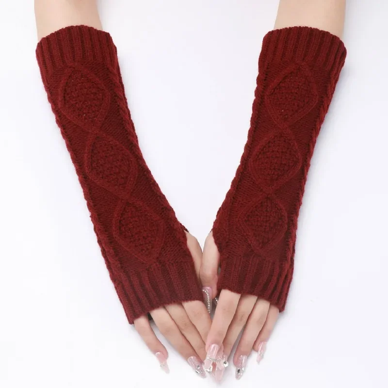 Aotvotee الأكمام الحمراء للنساء Y2k اكسسوارات مدفئات للذراع شحن مجاني أصابع قفازات الشتاء متماسكة لطيف موضة بورجوندي