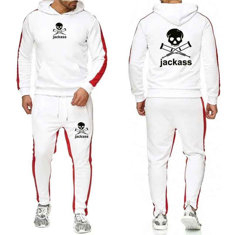 2024 Suit New Jackass Forever Logo Printed Custom Made Spliced Warm Men Pullover Hoodie+Pants Casual Popular Man Sportswear Set