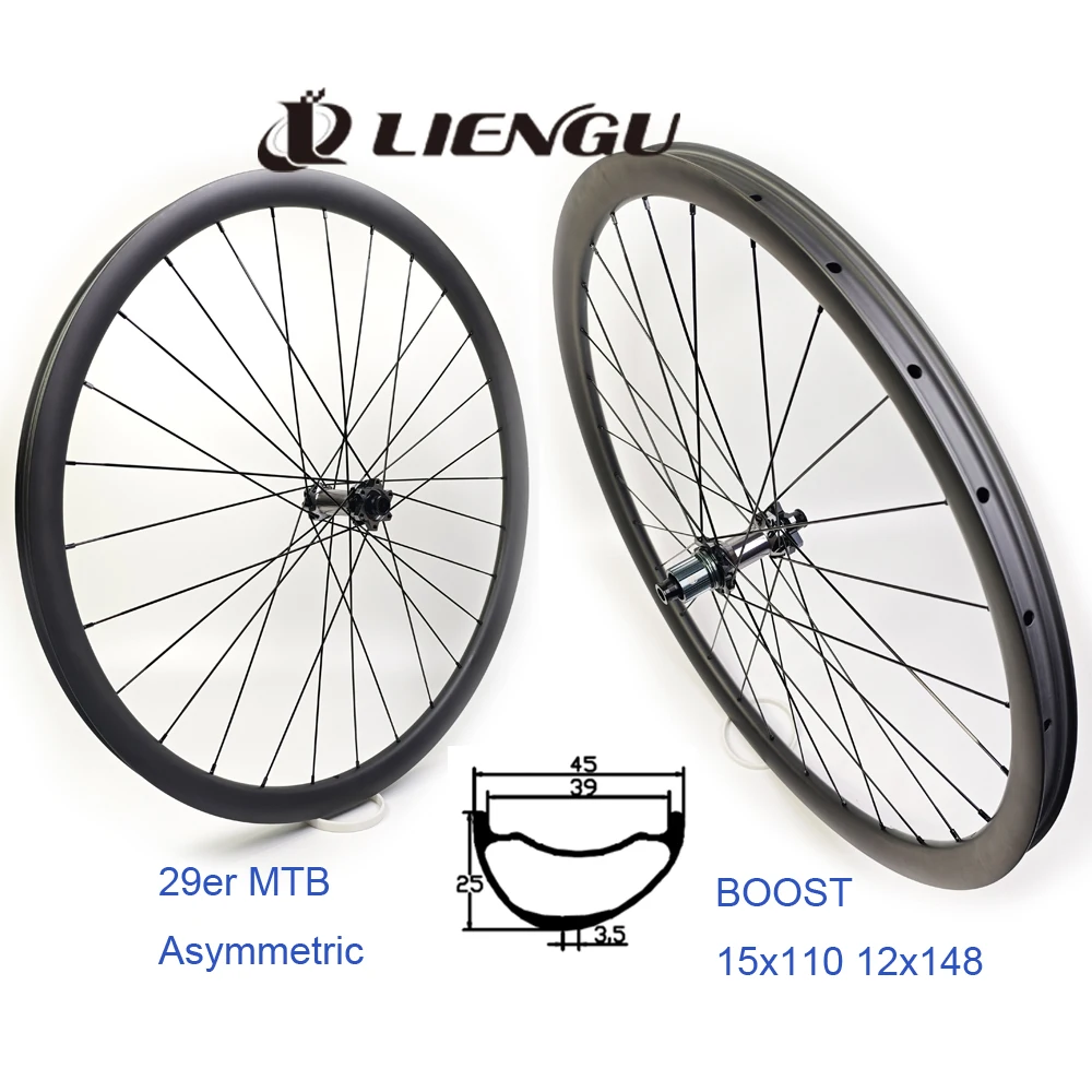 

29er AM MTB Boost Wheels Asymmetry 28 Holes Tubeless 45mm Width 39mm Inner 25mm Deep 36T Ratchet 6 Bolts Disc Brake Bike Wheel