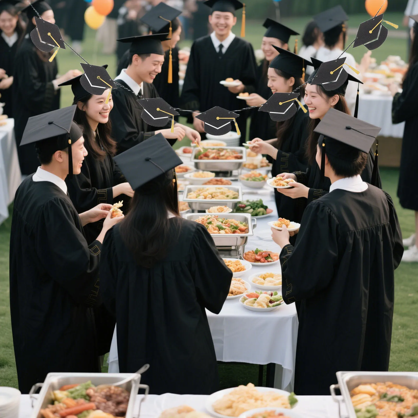 

Season Flag Tassel Cap Congratulations Graduate Black Decoration for University Ceremonies Elegant Glittering Material Easy Hang
